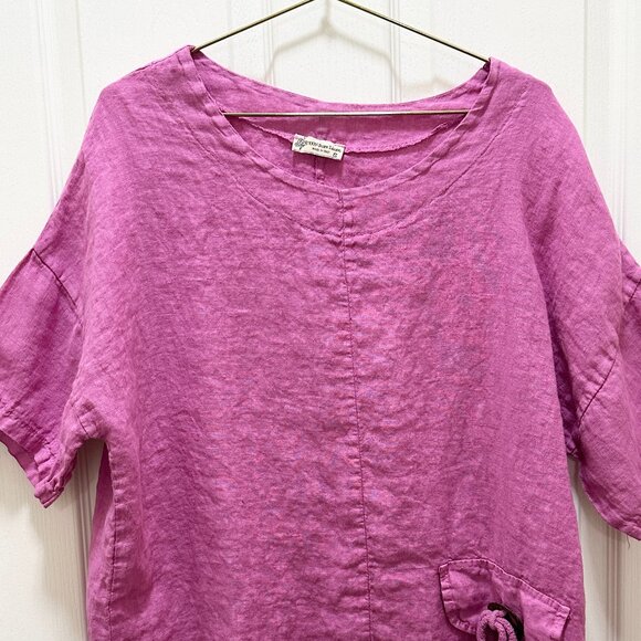 100% Pure Linen Made In Italy Tunic Top Women's Size S Raspberry Cottagecore - Picture 2 of 12
